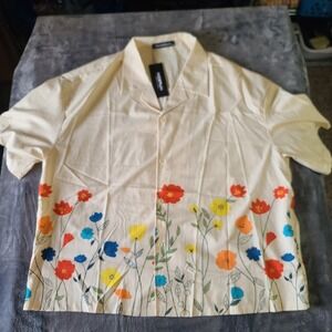 INCERUN Mens Short Sleeve Floral Printed Holiday Beach Blouse Loose Tops 2XL